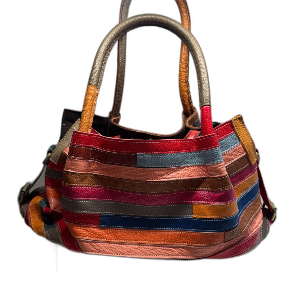 Genuine Leather Women Handbag Patchwork Shoulder Bag Women Casual Tote Bag - Picture 7 of 10